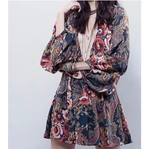 Free People XSmall High Plains Printed Dress Crossover Lined Boho V Neck.